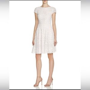Alice + Olivia Lace Pattern Mini Dress Pleated, Eyelet Embroidered with pockets